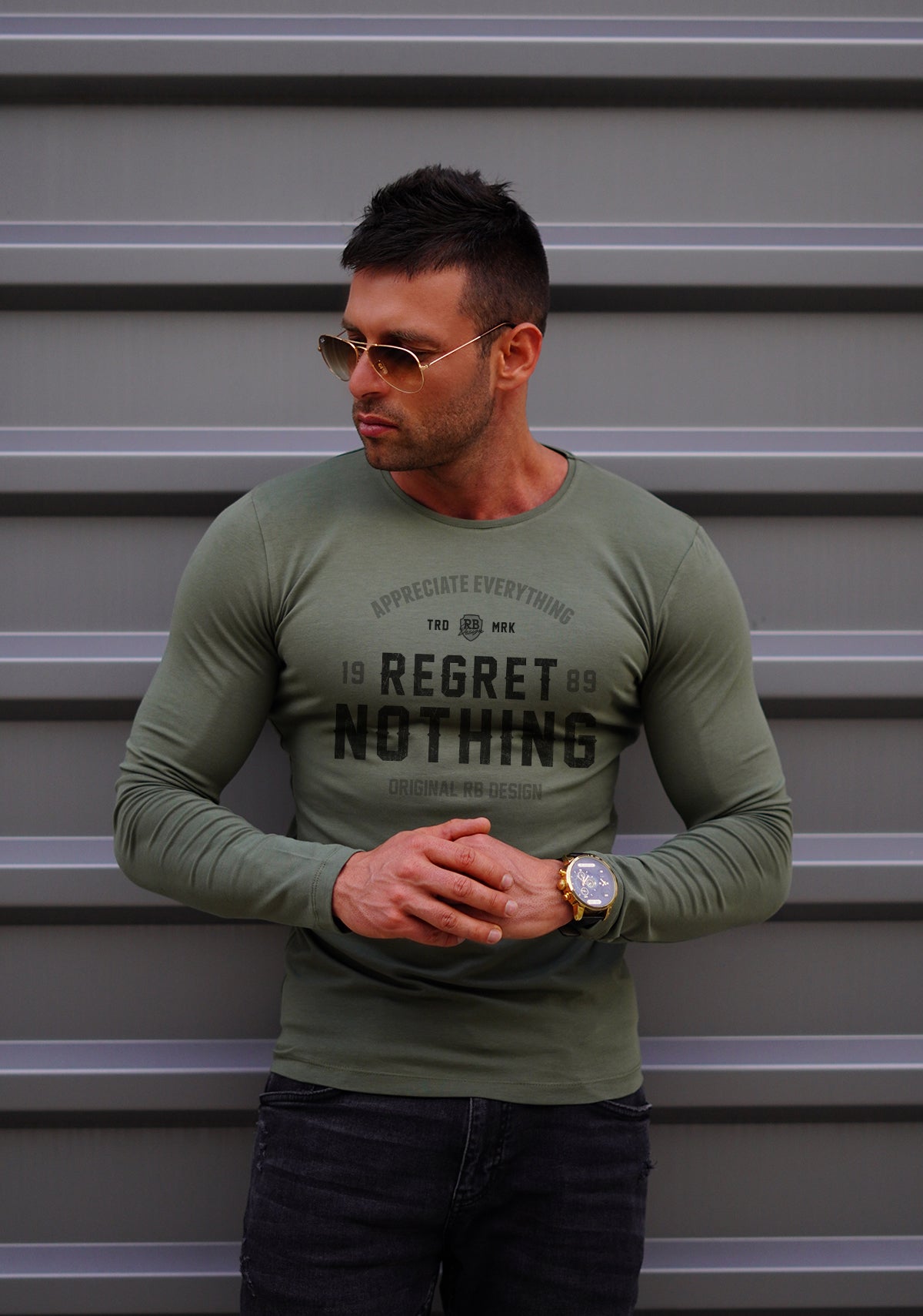 Mens Long Sleeve T-shirt "Regret Nothing" MD982