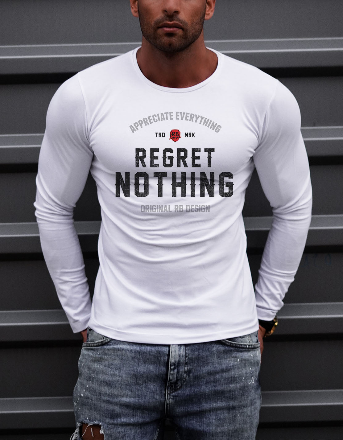 Mens Long Sleeve T-shirt "Regret Nothing" MD982