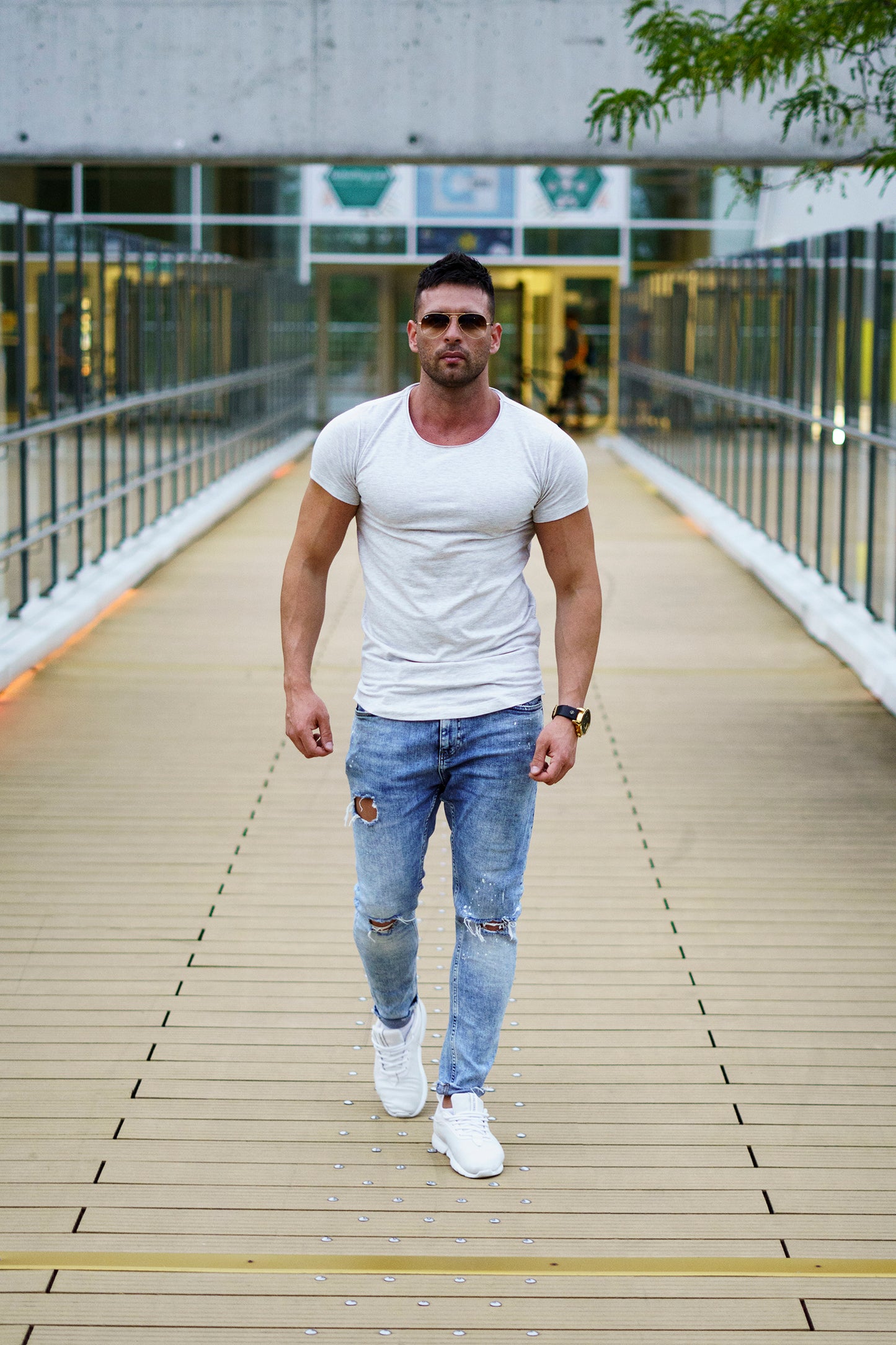 Men's Plain T-shirt - Ecru Melange Round Neck Longline
