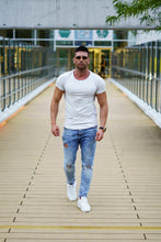 Men's Plain T-shirt - Ecru Melange Round Neck Longline