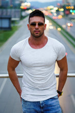 Men's Plain T-shirt - Ecru Melange Round Neck Longline