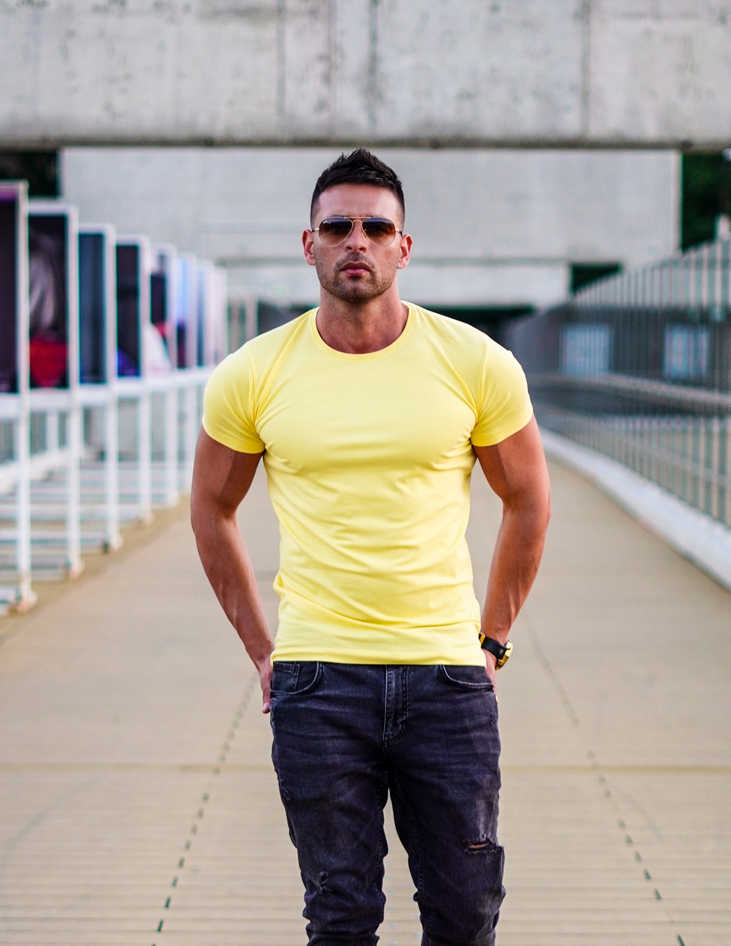 Men's Plain Yellow Crew Neck T-shirt