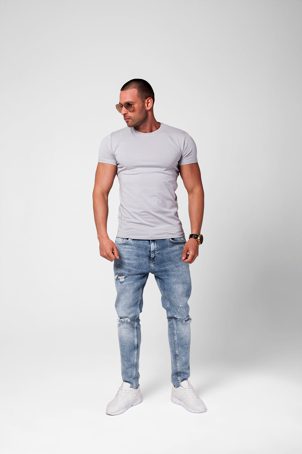 Men's Plain Light Gray Crew Neck T-shirt