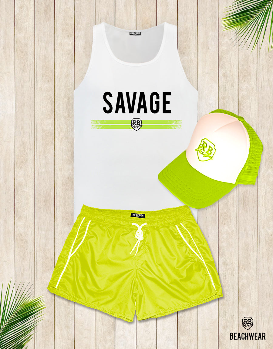 Bundle 3 - Green Beach Shorts + Green Hat + Tank Top MD935