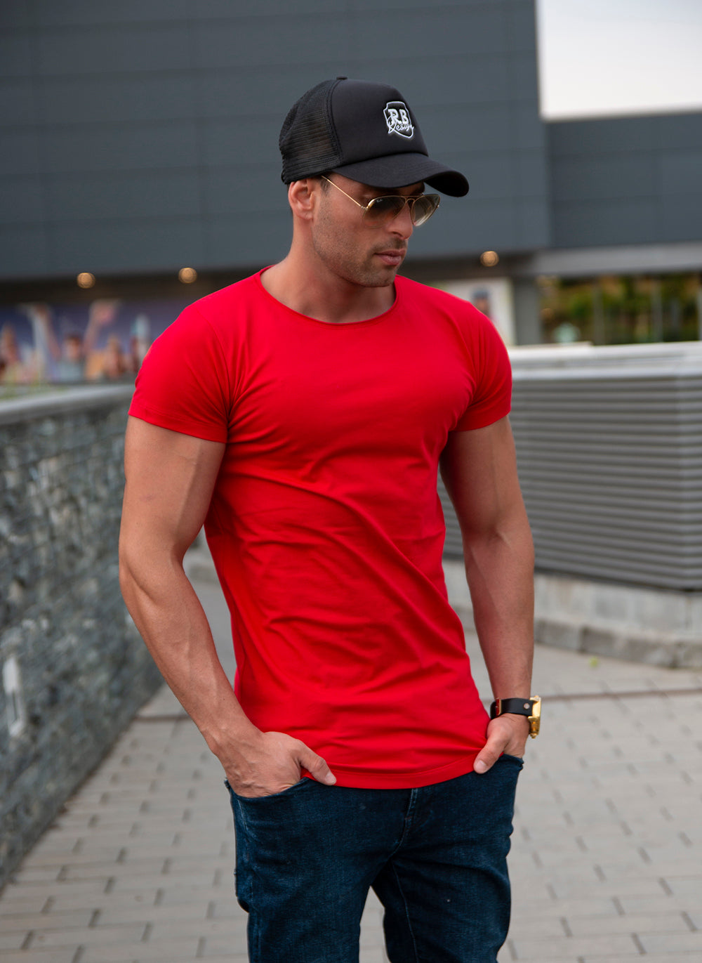 Men's Plain RED Round Neck T-shirt - Long Fit Tee