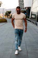 Men's Plain Light Beige Crew Neck T-shirt - Champagne