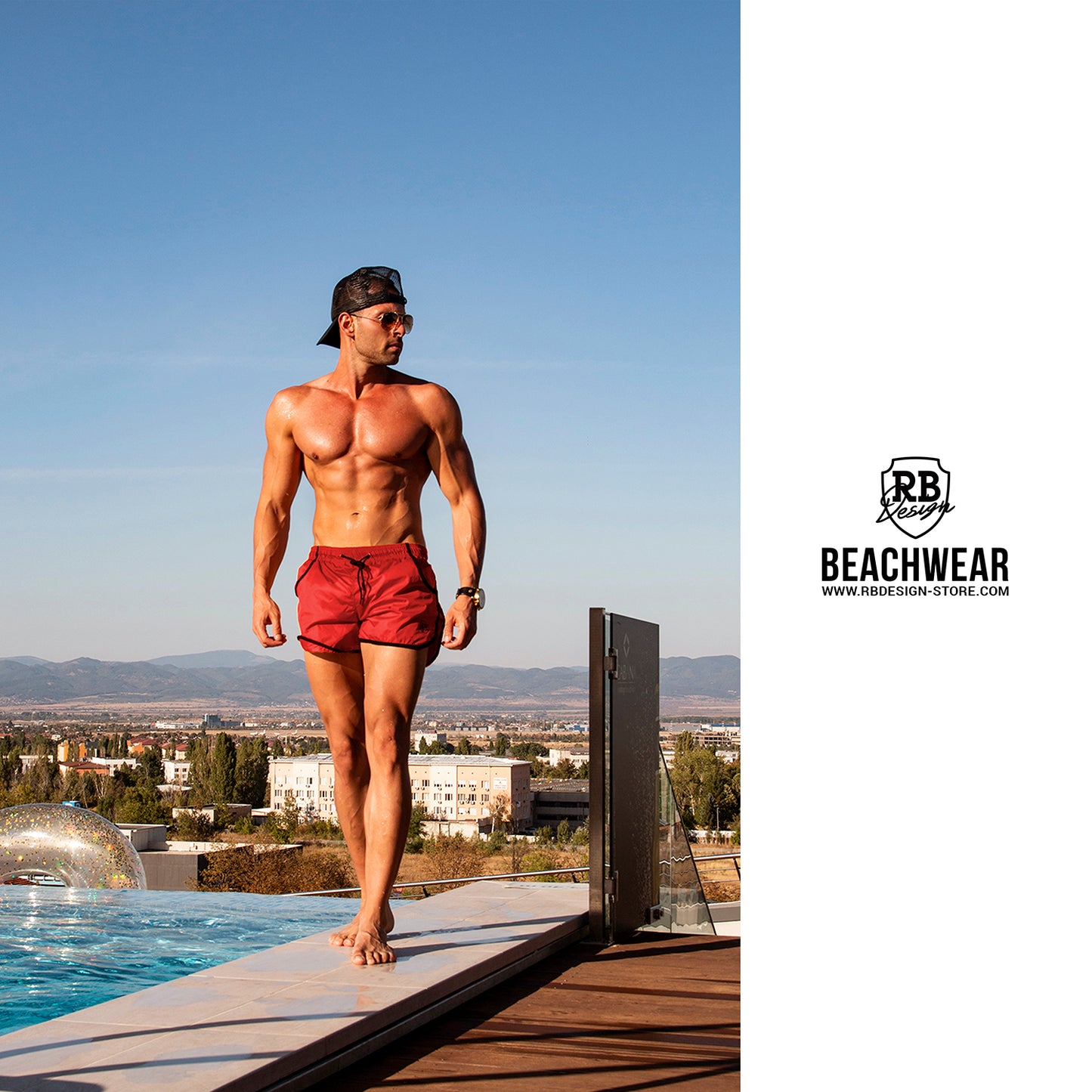 RED Men's Swimming Shorts With Black Borders BW02R