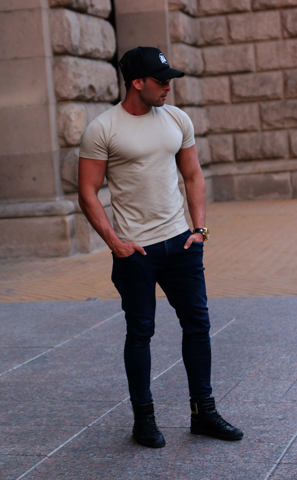 Men's Plain Beige Crew Neck T-shirt - Cappuccino