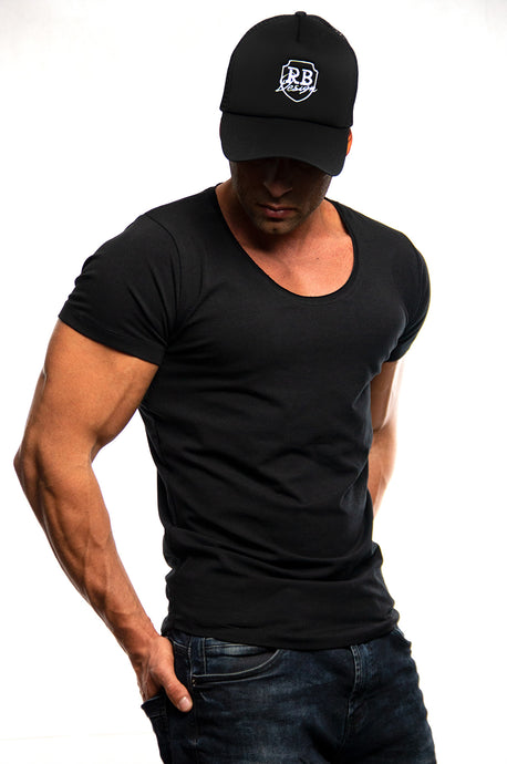 Men's Plain Black Scoop Neck T-shirt