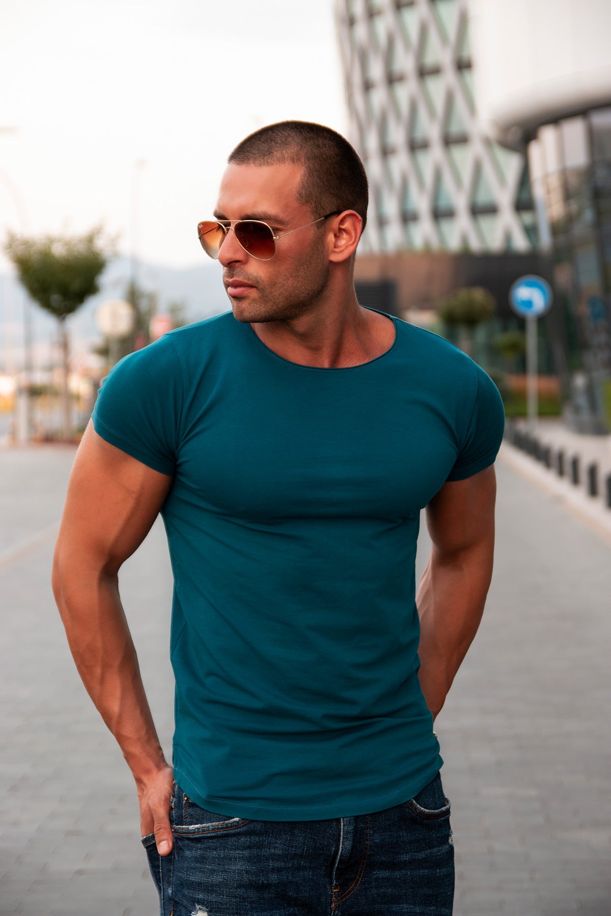 2 Pack Plain Ocean Blue and Black T-shirts - Round Neck Longline
