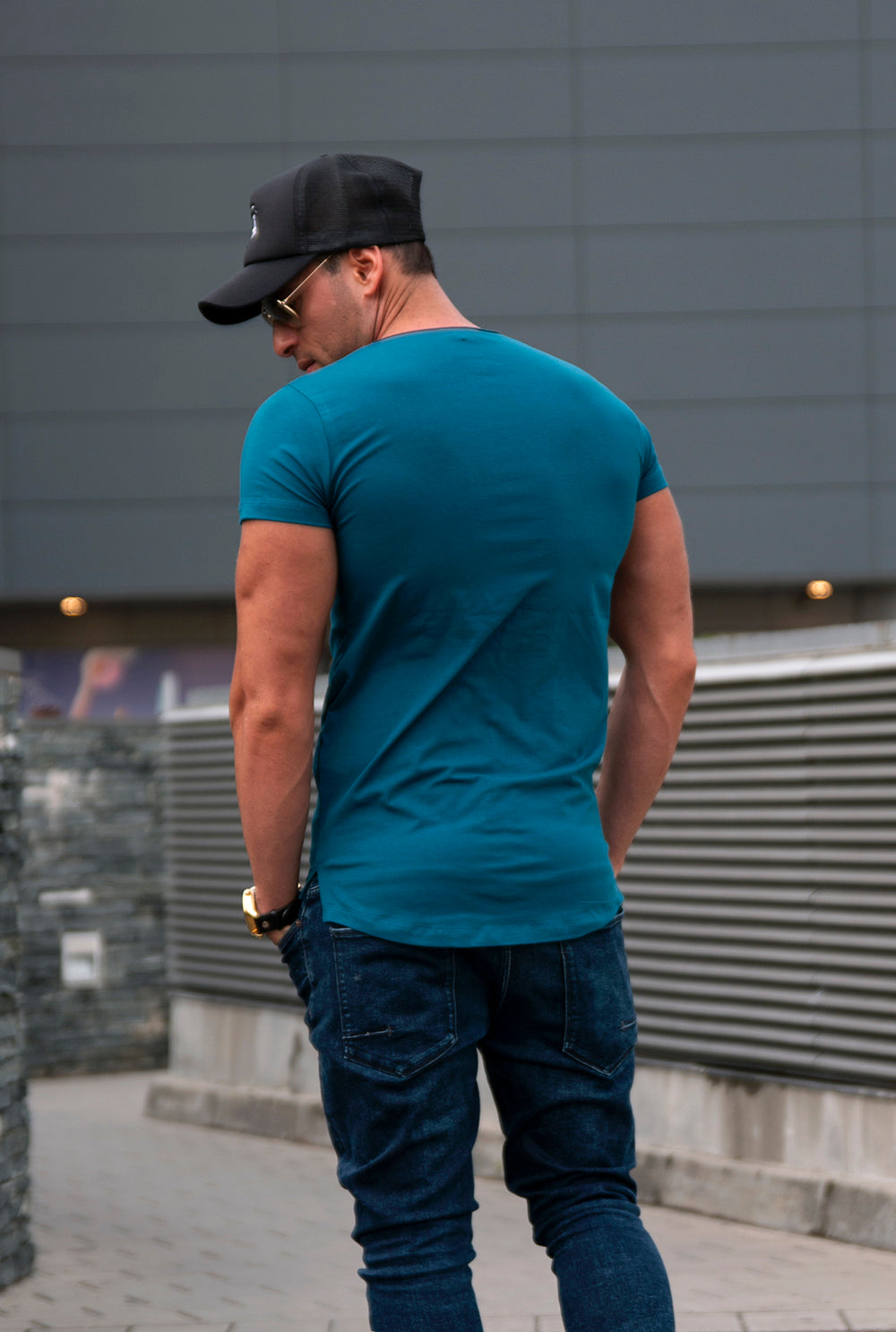 Men's Plain Ocean Blue Round Neck T-shirt - Long Fit Tee