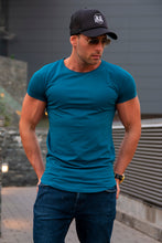 Men's Plain Ocean Blue Round Neck T-shirt - Long Fit Tee