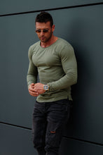 Plain Army Green Scoop Neck Long Sleeve T-shirt / Khaki Color