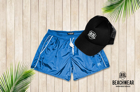 Bundle Mens Sky Blue Swimming Shorts + Black Hat BW01SBB