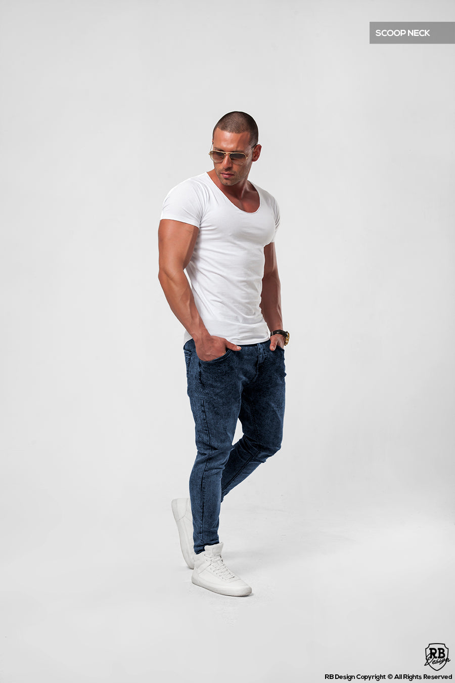 Men's Plain White Scoop Neck T-shirt HIGH QUALITY slim fit tees online ...
