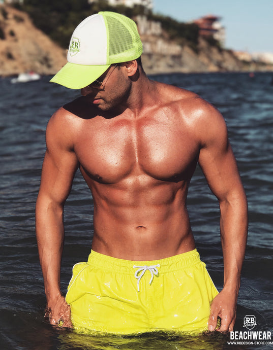 Bundle Mens Swimming Shorts + Electric Green Hat  BW01EGH