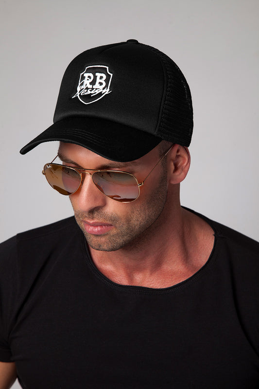 Stylish Black Hat RB Design Embroidered White Logo Unisex