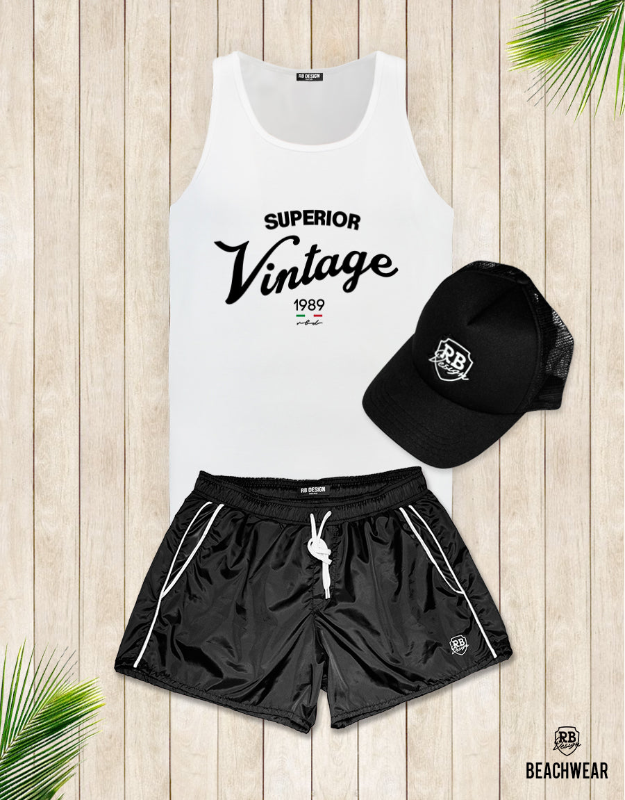 Bundle 3 - Black Beach Shorts + Black Hat + Tank Top MD934