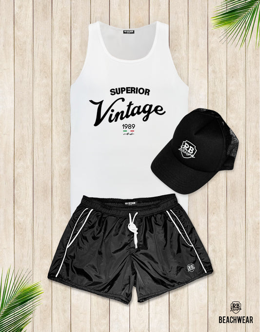 Bundle 3 - Black Beach Shorts + Black Hat + Tank Top MD934