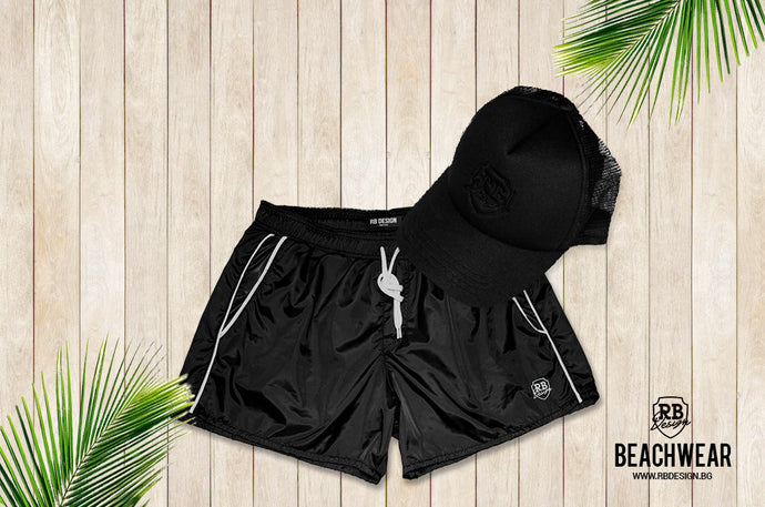 Bundle Black Mens Swimming Shorts + Black Hat BW01BH