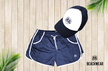 Bundle Dark Blue Mens Swimming Shorts + Blue White Hat BW02DBBW