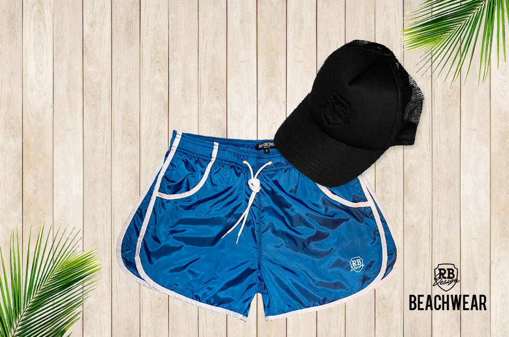 Bundle Sky Blue Mens Swimming Shorts + Black Hat BW02SBB