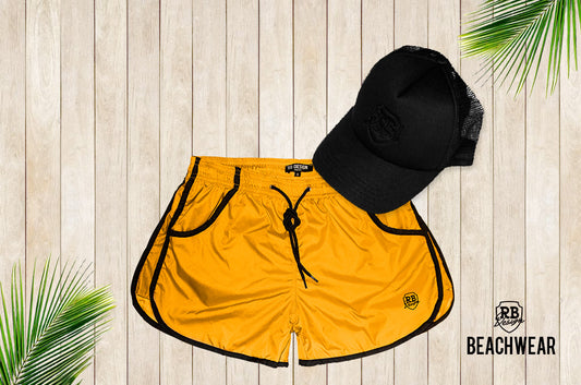 Bundle Yellow Mens Swimming Shorts + Black Hat BW02YB
