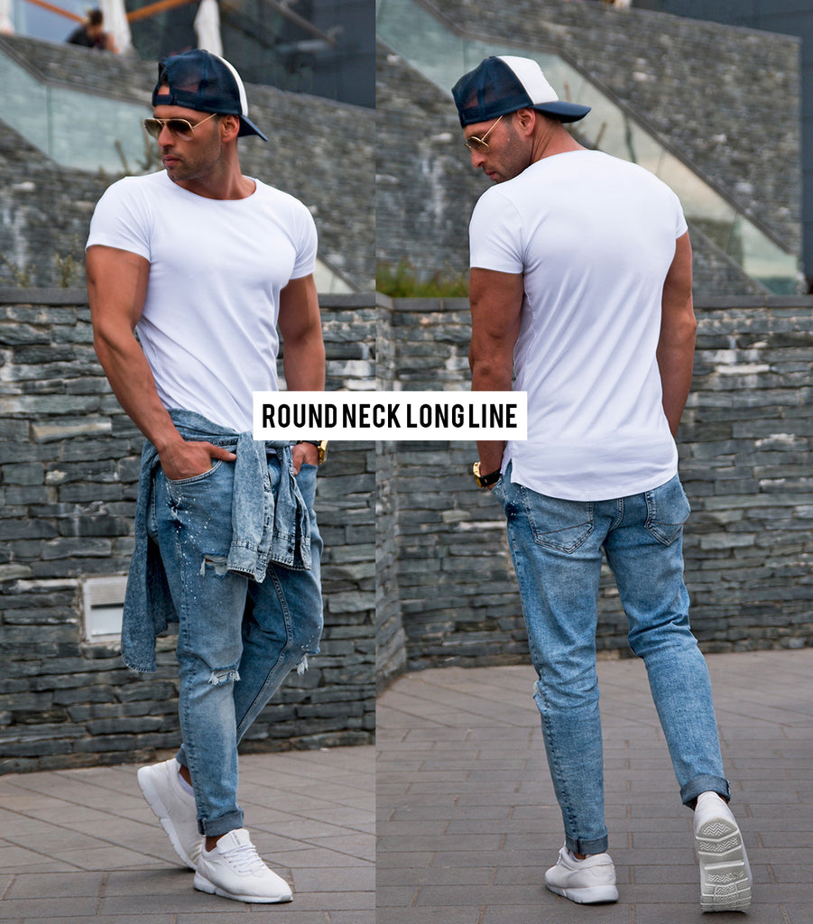 2 Pack Men's Plain White Round Neck T-shirt - Longline – RB Design Store