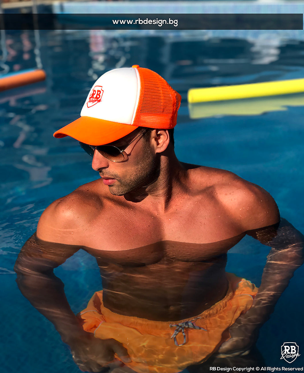 Orange/White Beach Hat With RB Design Logo Unisex