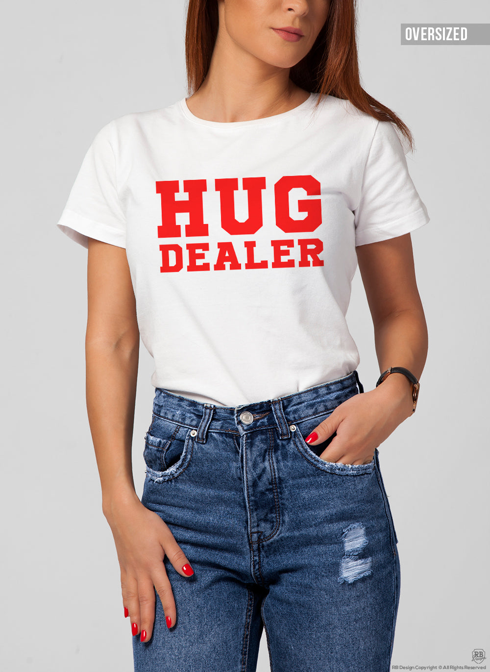 Women's T-shirt With Sayings "Hug Dealer" WTD17 Red